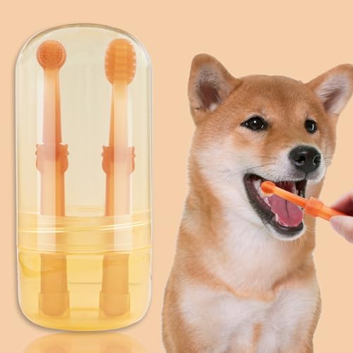 Image of Dog Tooth Brushing Kit 360Silicone Dog Toothbrush with Storage Cup,Deep Clean for Toothbrush for Dogs Small Breed,Deep Clean for Toothbrush for Dogs Cat (A-2PCS)
