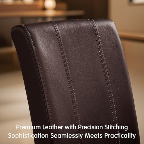 Image of CHUN YI Dining Chairs Set of 8, Faux Leather Dining Room Chairs, Upholstered Modern Kitchen Parsons Chairs for Dining Room with Sturdy Wood Legs, Brown