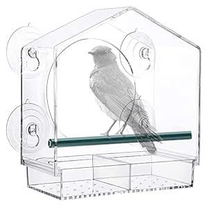Zeqeey Vogelfutterstation Transparent Fenster Vogelhäuschen für Wildvögel, Finken, Kardinal, Bluebirds, Bird Feeder Vogelfutterhaus Acryl mit Saugnäpfe, 21cmX20cmX10cm