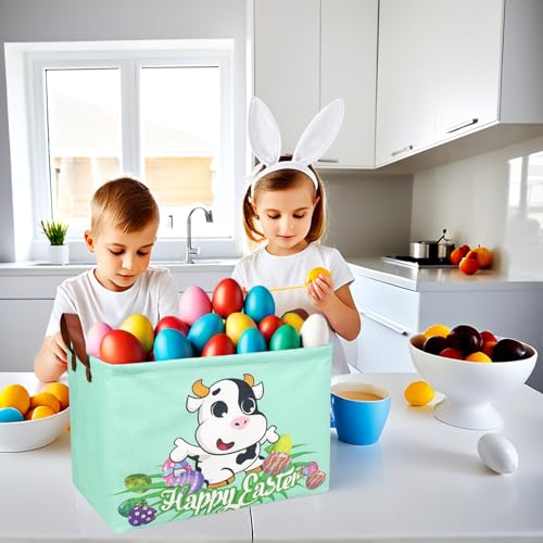 Image of Cow Easter Basket for Kid Large Empty Baby Rectangular Cute Easter Gift Storage Basket Bunny Eggs Decor (Cow)