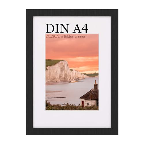 UHOUSEST Bilderrahmen A4 (21x29,7 cm)， Schwarz Holz-din a4 Rahmen, ideal bruchsicherem Plexi-Glas,...