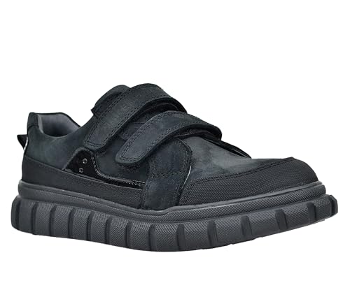 Image of SIRRI Boys Black Leather School Shoes, Formal Smart Back to School Trainers