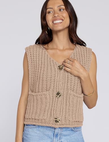 Image of UEU Womens Chunky Sweater Vest Button Down Sleeveless Cardigan V Neck Crop Crochet Knit Tops 2025 Fashion Trendy Clothes