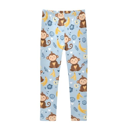 ALAZA Girls' Leggings Children's Yoga Pants Skinny Printed Dance Monkey Banana Blue Comfortable 4T