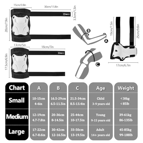 Tanden Skating Protective Gear Adult Knee and Elbow Pads Wrist Guards for Roller Skating Skateboarding, Skate Pads Adult Knee Pads for Men Women White