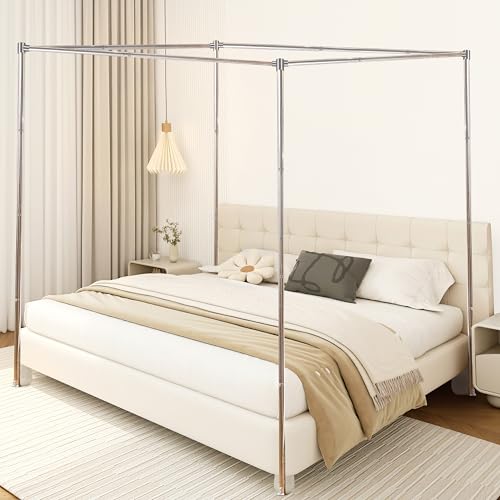 Mosqutent Stainless Steel Canopy Bed Frame Twin Size, Sturdy Post Poles Thicken Twin Size Canopy Frame for Metal Bed Wood Bed Bedroom Decor