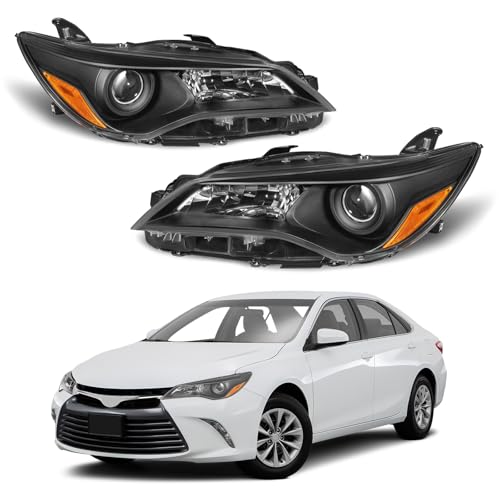 AXLAHA 2015 2016 2017 Toyota Camry Headlight Assembly for 15 16 17 Toyota Camry Headlamp with Black Housing Amber Reflector Replacement Driver and Passenger Side(W/O Bulbs)