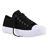 stiefelparadies Damen Sneakers Sport Sneaker Low Denim Stoff Blumen Camouflage Schuhe 123350 Schwarz Black 43 Flandell