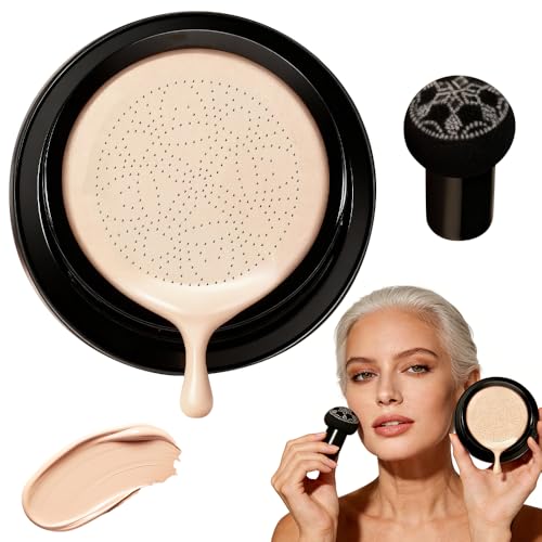 2PCS Foundation for Older Women, 2026 New Mushroom Head Cushion CC Cream Glow Foundation for Mature Skin, Moisturizing Concealer Brighten Long-Lasting (Natural) (Ivory)
