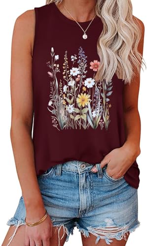 Image of Womens Tank Tops Summer Casual Sleeveless Top Loose Fit Basic Tunic Shirts