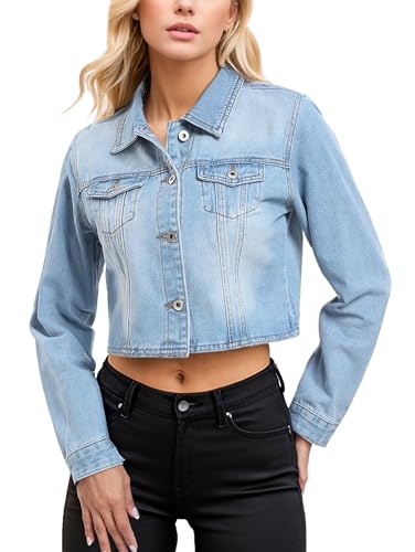 MISS MOLY Women's Cropped Denim Jackets Long Sleeve Classic Trendy Casual Jean Jackets4
