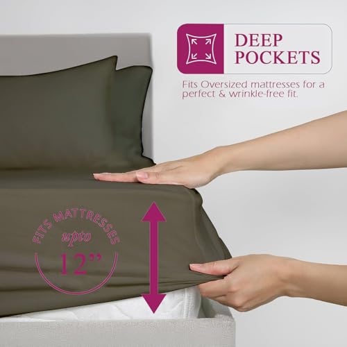 Image of Trance Home Linen 300 TC Bamboo Solid Fitted Bedsheet | Soft, Breathable & Eco-Friendly Bedsheet with 2 Pillow Cover - (75x72 inch, Mocha),Green