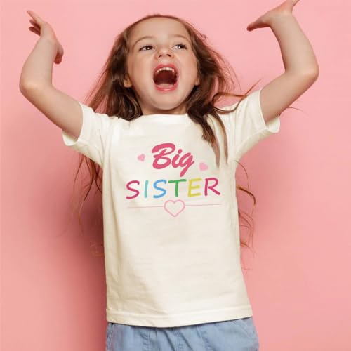 Image of Biggest /Bigger /Big Sister Shirt for Toddler Girls Cotton Short Sleeve Tshirts Announcement Outfits 2-10 Years
