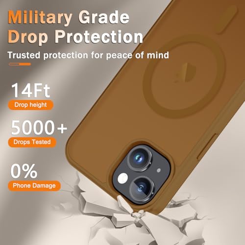 Image of YENAPOON for iPhone 15 Plus Case, iPhone 14 Plus Case, Matte Magnetic Phone Cover with 1 Screen Protector [Support for MagSafe] [Shockproof Military Grade Protection] Translucent Frosted Back, Brown