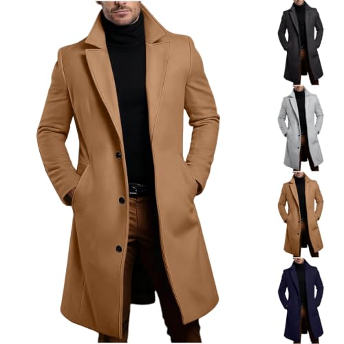 Men's Wool Blend Pea Coat Lapel Collar Single Breasted Winter Overcoat - image 1