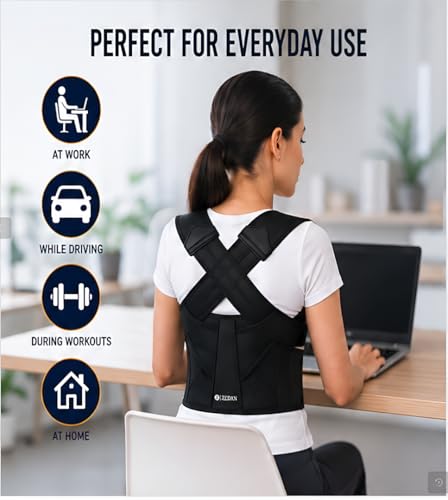 Image of ZEDAN Neoprene Posture Corrector Belt for Men & Women | Shoulder & Back Support Brace | Comfortable Clavicle Strap | Back Straightener Support For Spine & Body Posture Correction | Free Size