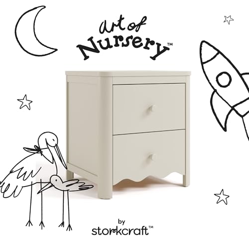 Storkcraft Casablanca 2 Drawer Nightstand (Frosted Oat) - GREENGUARD Gold Certified, Storage for Kids Bedroom, Premium Wood Nightstand with Elegant, Iconic Wave Detailing and Rounded Posts by Storkcraft - Image 7