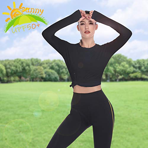 HISKYWIN Women's UPF 50+ Sun Protection Long Sleeve Outdoor T-Shirt Athletic Top Rashguards Black-L