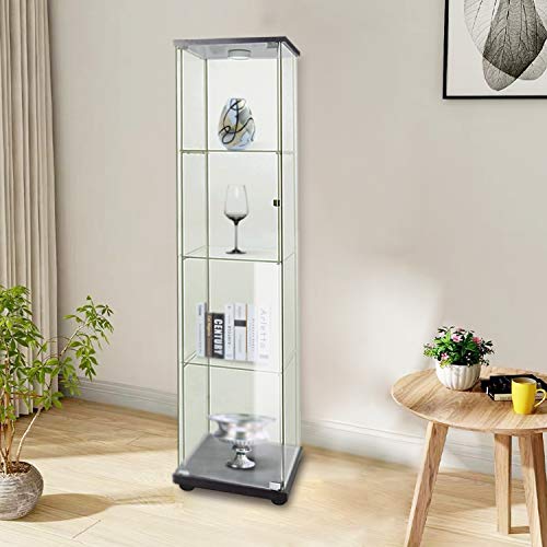 FANYUSHOW Glass-Door Cabinet, 4-Shelf Curio Cabinet,Black - Thumbnail 4