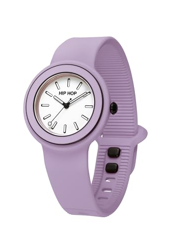 HIP HOP, Hero.Dot Bezel, Damenuhr, Sketch-Zifferblatt mit Leuchtindexen, umweltfreundliches Silikonarmband, Gehäuse 34 mm, wasserdicht, Lila, 34, Modern
