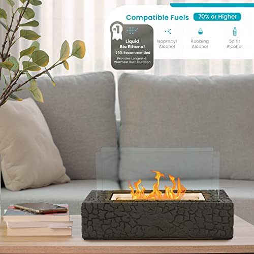 Home Zone Living Concrete Portable Tabletop Rectangle 13” Mini Fire Pit Bowl W/Wick, Indoor, Outdoor Use, Patio, Deck, Balcony Safe, Ethanol Alcohol, Smokeless, Long Burning, Fireplace, Soot Free #TOP2