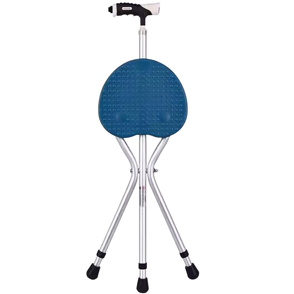 Bastón Bastón Extensible Muletas con Asiento Multifuncional 2 En 1, Silla De Muleta De Seguridad Antideslizante, Taburete Resistente De Las Muletas De Las Mujeres, para Viaje Al Campo(Blue Color)