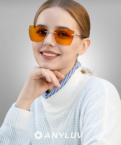 Image of ANYLUV Rimless Blue Light Glasses for Women /Men, Fashion Lightweight Blue Light Blocking Glasses with Stylish Metal Temples