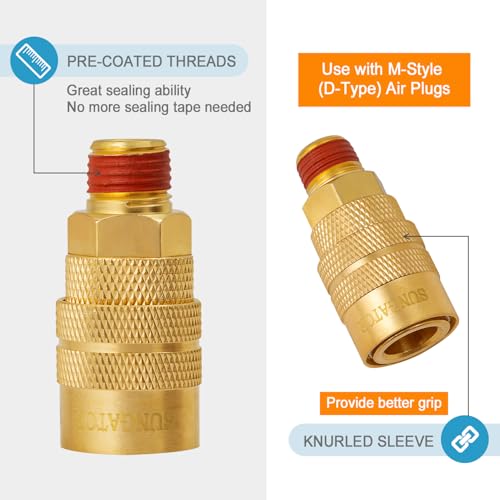 image for SUNGATOR 1/4'' Air Hose Fittings, 10-Pack Brass 1/4 Inch NTP Male Indu