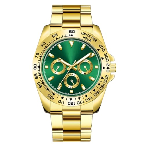 Generico Reloj de negocios para hombre de moda, reloj de cuarzo de acero inoxidable luminoso decorativo clásico con escala de tres ojos, Oro-verde Generico Reloj de negocios para hombre de moda, reloj de cuarzo de acero inoxidable luminoso decorativo clásico con escala de tres ojos, Oro-verde