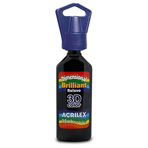Acrilex Dimensional 3D Color Brilliant Pinte com Efeito de Relevo, Preto, 35ml