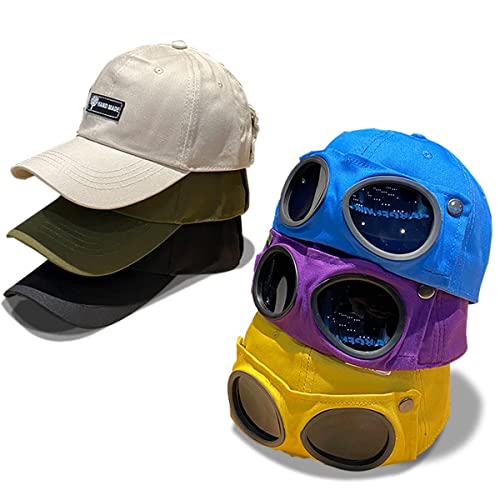 Vnaker Baseball Cap With Goggles For Men And Women, Vintage Washed Classic Baseball Hat Cap With Glasses Blue #TOP11