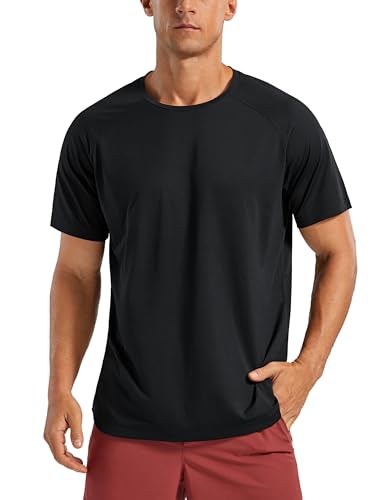 CRZ YOGA Lightweight Short Sleeve T-Shirt for Men Quick Dry Workout Running Athletic Tee Shirt Tops Black Large