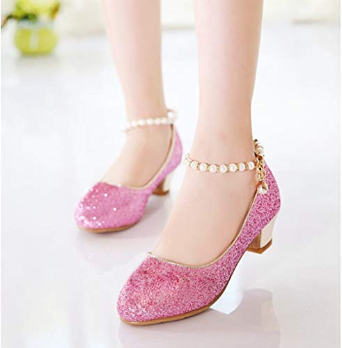 Girl's Pretty Party Mary Jane Low Heel Ankle Strap Dress Shoes Glitter Pumps for Kids Flower Girls2