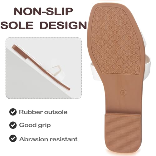 Image of Sandals for Women Dressy Comfortable Flat Open Toe Casual Cute Trendy Shoes Soft Faux Leather Slip On Ladies Slides for Summer