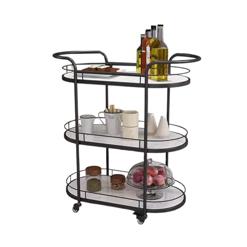 Carro Cocina con Ruedas, Encimeras de Mármol Marco de Hierro Forjado Pulido Liso, Carritos Auxiliares, para Restauración y Hoteles y Familia(Black,68 * 36 * 82CM)