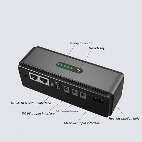 10400 mAh Mini UPS Backup Batterij, 5V 9V 12V 2A POE Continuïteit Groep, Compact Basic Standby UPS Systeem voor Router Camera WiFi Modem LED Licht Luidspreker