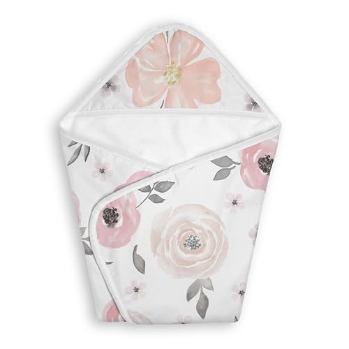 Image of Sweet Jojo Designs Hooded Baby Towels (Pink Boho Floral) for Girls, Toddler Bath Towel - Infant Bathing Supplies, Newborn Essentials Must Haves (Bohemian, Shabby Chic, Watercolor, Flower, Farmhouse)