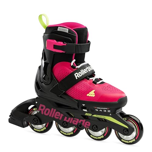 Rollerblade Microblade Kids Adjustable Fitness Inline Skate, Pink/Light