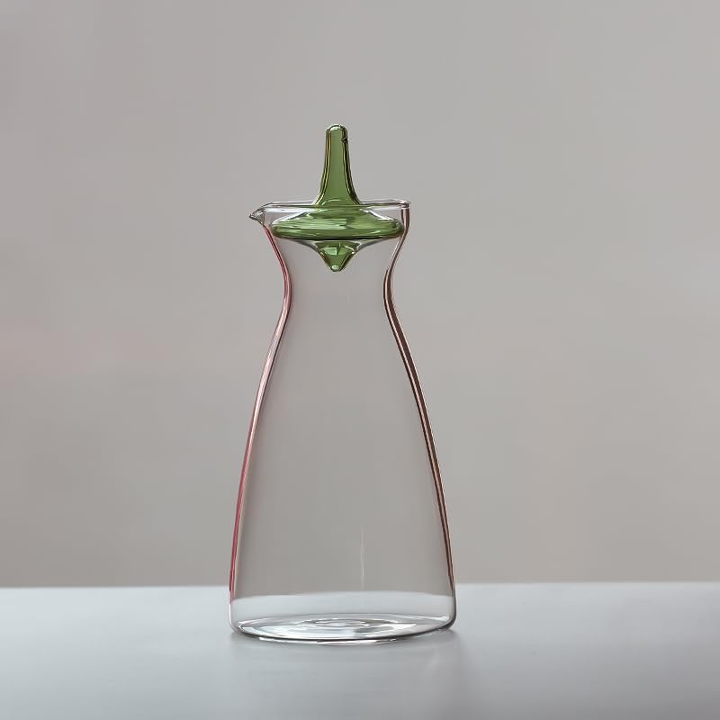 Glass Pitcher with Green Lid and Handle, Clear Carafe for Water, Juice, and Beverages