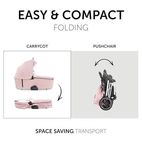 Image of Hauck Pushchair Travel System with Carrycot, Reversible Seat, Rose | Lightweight 10.2 kg aluminium frame, lie-flat recline, UV canopy, from birth up to 22 kg, panorama windows