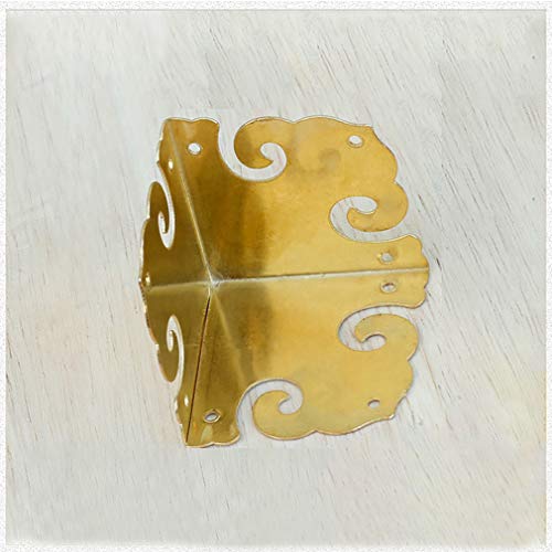 Image of 4Pcs Vintage Pure Brass Corner Protectors Antique Hardware Desk Edge Wooden Jewelry Gift Box Cabinet Three Sides Full Encase Corner Guard (Gold)