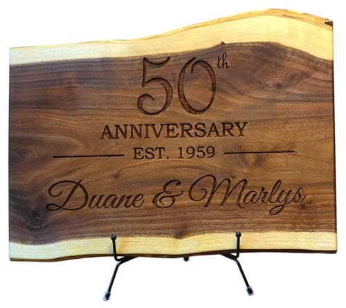 Personalized Cutting Board Wedding Gift Walnut Live Edge Rustic Display Engrave ANY YEAR Anniversary Unique Custom Bride Groom Newlywed Couple Parents Housewarming Christmas (Anniversary Years Choice)