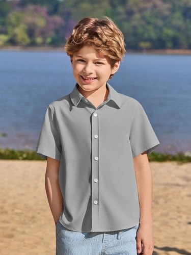 Image of Haloumoning Boys Short Sleeve Dress Shirts Button Down Formal Uniform Shirt