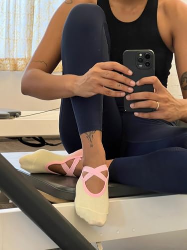 Image of Mint & Oak Pilates Socks with Grips for Women, Ankle Length Non-Slip Yoga Socks, Cotton Ideal For Yoga, Pilates, Gym, Workout, Cute Women's Gift