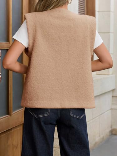 Tankaneo Womens Fuzzy Fleece Vest Lightweight Sleeveless Open Front Sherpa Jacket Fall Warm Outerwear4