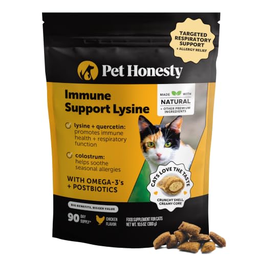 Image of Cat Immune Support Lysine - Allergy Relief & Immune Health Supplement for Cats with L-Lysine, Colostrum, Quercetin & Omega-3 - Soothes Sneezing, Runny Nose & Itchy Skin Chicken, (90-Day Supply)