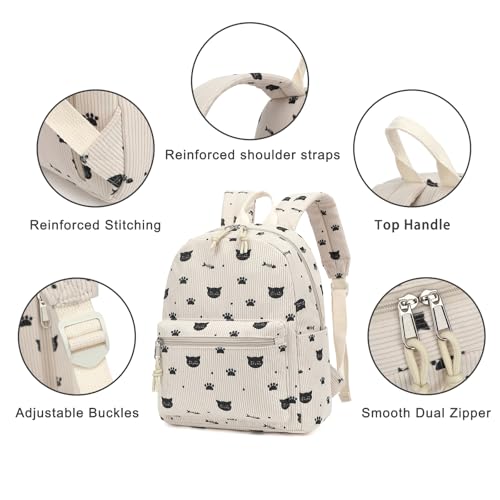 Corduroy Mini Backpack for Women and Girls (Cat)