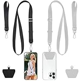 takyu Phone Lanyard, 2 Pack Crossbody Anti-Drop Neck and Wrist Strap with 2 Pcs Tether Patches, Secure Hands-Free Compatible for iPhone Samsung Perfect for Nurses, Teachers, Travel, Hiking Black+Gray