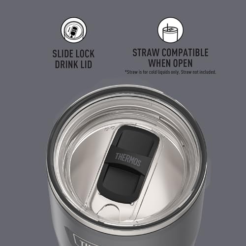 Image of THERMOS ICON SERIES Stainless Steel Cold Tumbler with Slide Lock, 24 Ounce, Granite