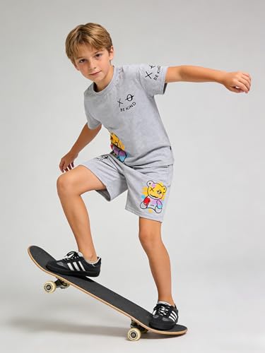 Image of Cakaner Tween Boys Summer Clothes 2 Piece Short Sleeve Graphic T-Shirt and Shorts Casual Outfit Set Size 7-14